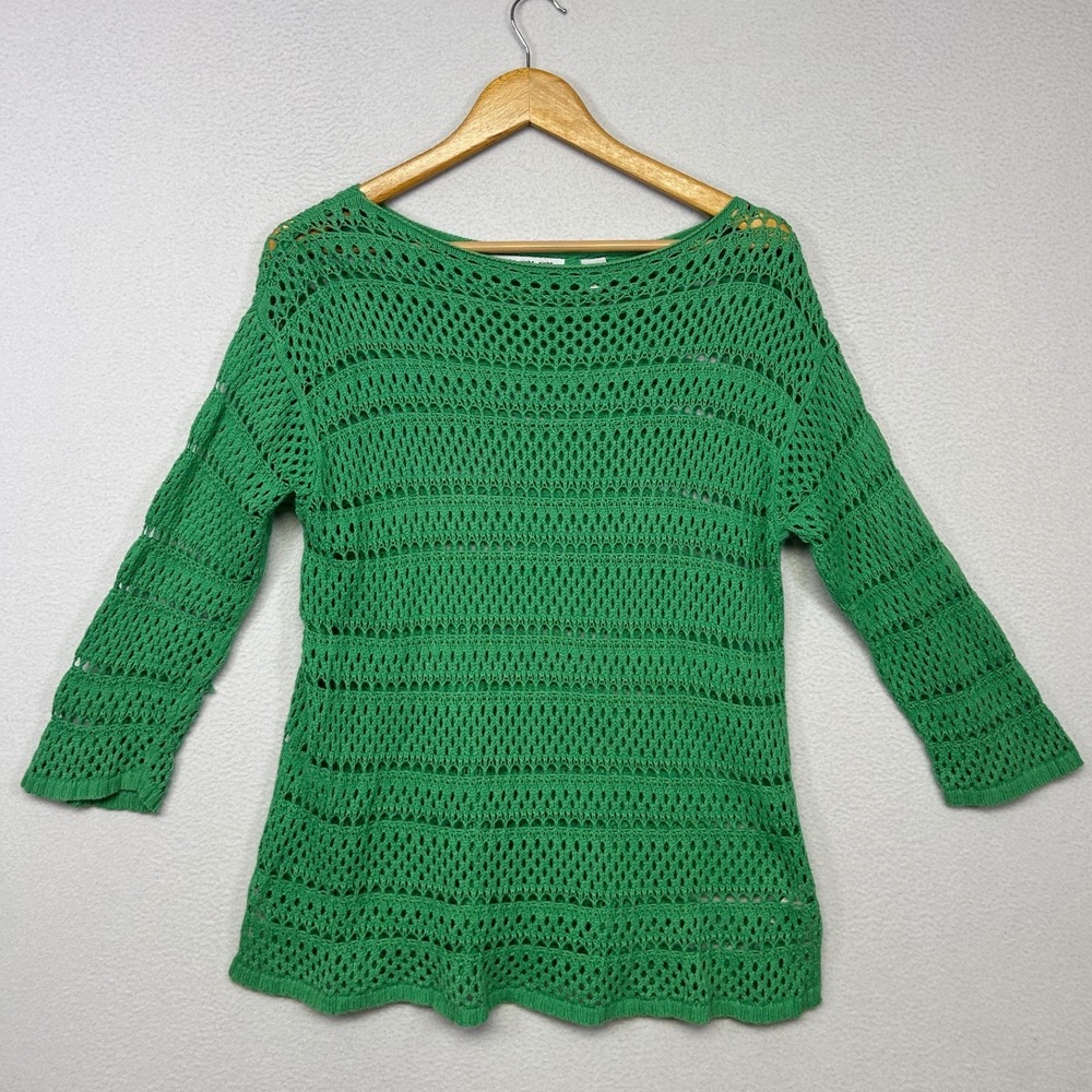 Boho Coastal eight eight eight Women Medium Green Open Knit Crochet Sweater Top